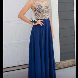 Gold and Tan Sequin Embellished Prom Gown
